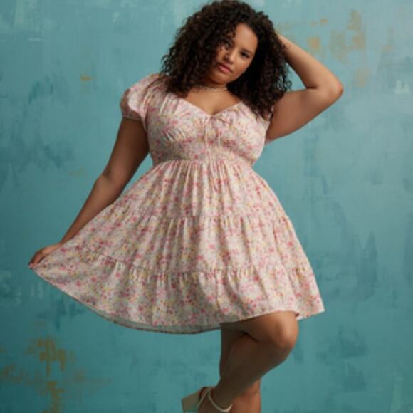 NWT Arula Claire mini dress Sz 3X Blue yellow floral - Picture 6 of 8